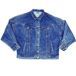 Vtg 1980s Lee Riders Dark Blue Acid Wash Denim Jacket L USA Made Boxy 80s Fit